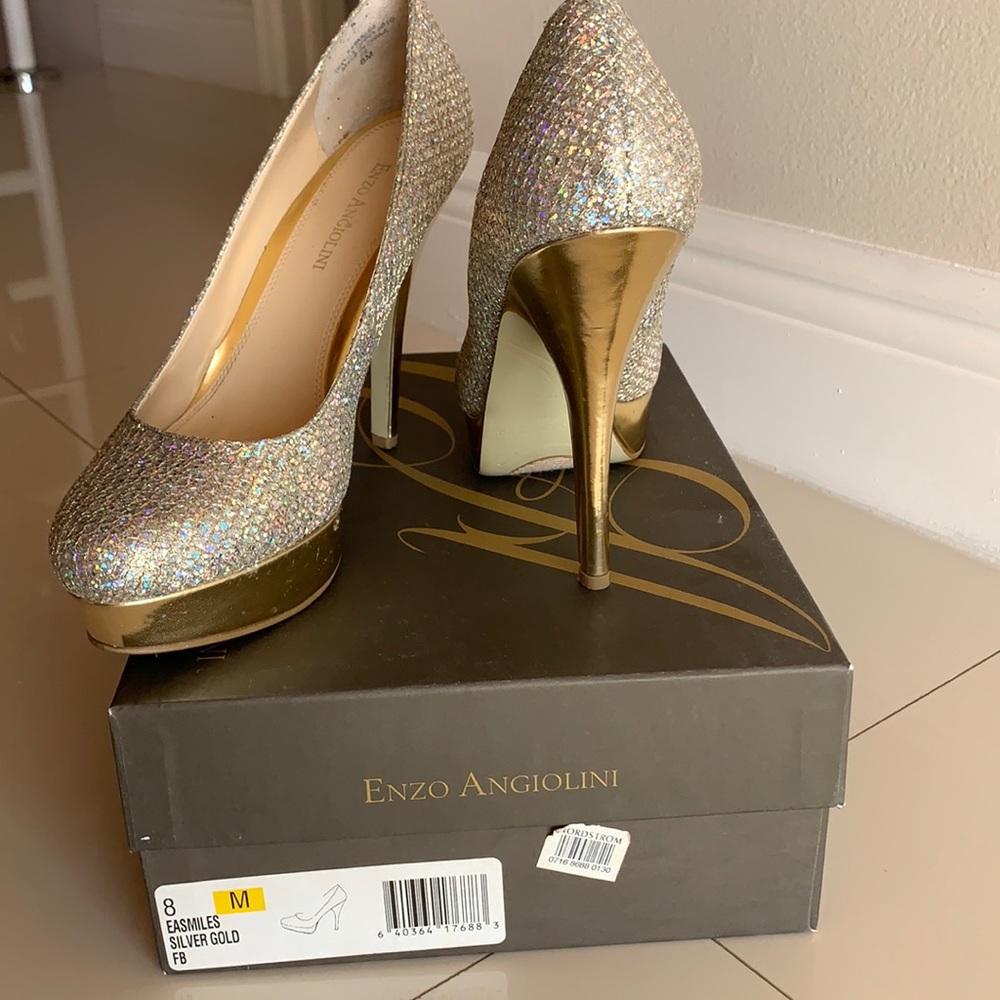 Enzo Angiolini silver multicolor glitter.